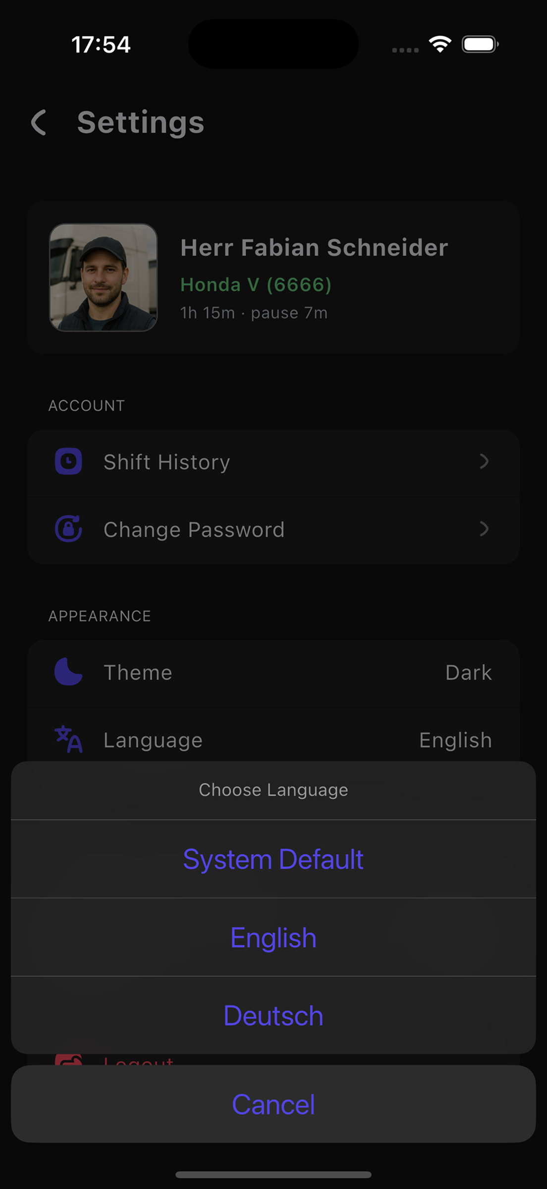 Language dialog
