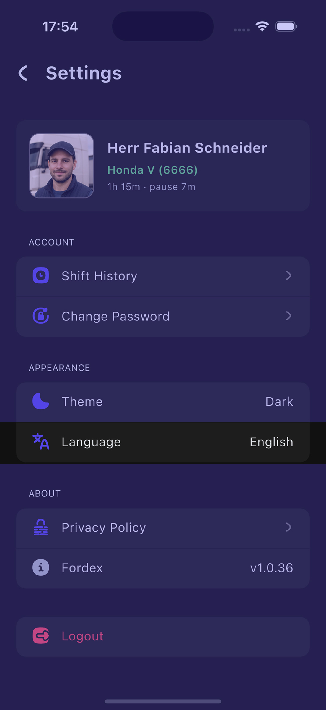 Language menu
