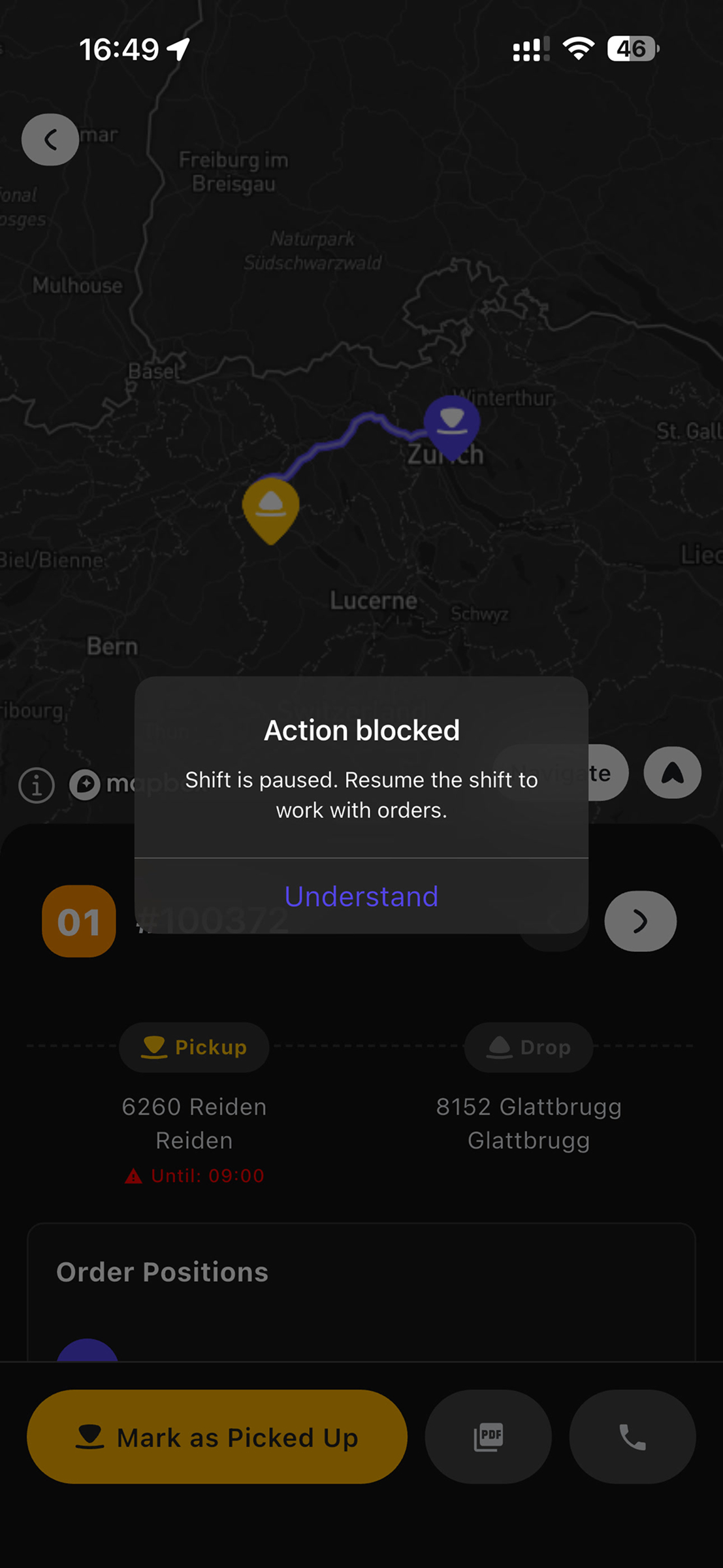 Schicht pausiert Dialog