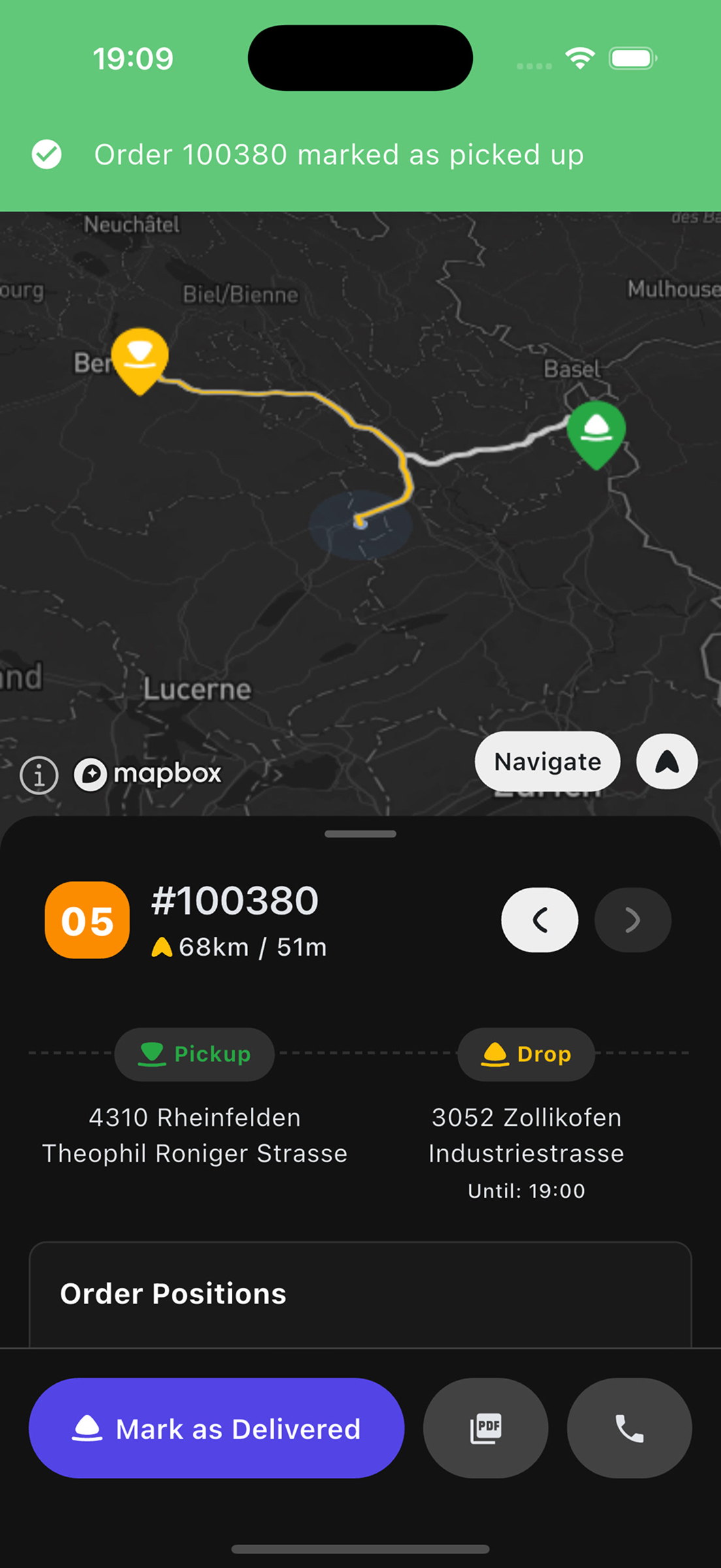 Abholung erfolgreich